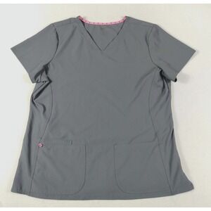 HeartSoul Scrub Top Womens 2XL Gray V Neck Pockets Nurse Medical Doctor ER
